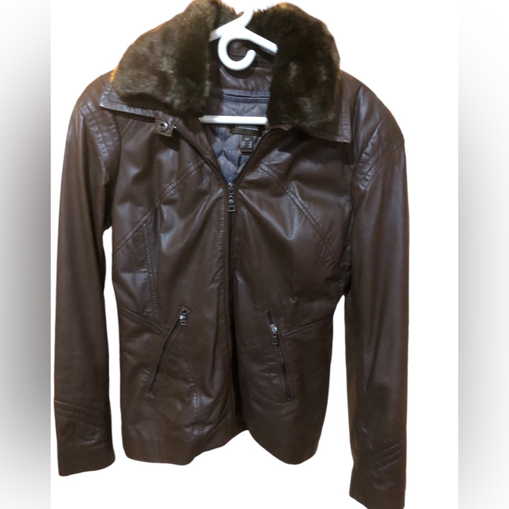 Danier Brown Leather Jacket with Removable Faux Fur trim Women’s Small